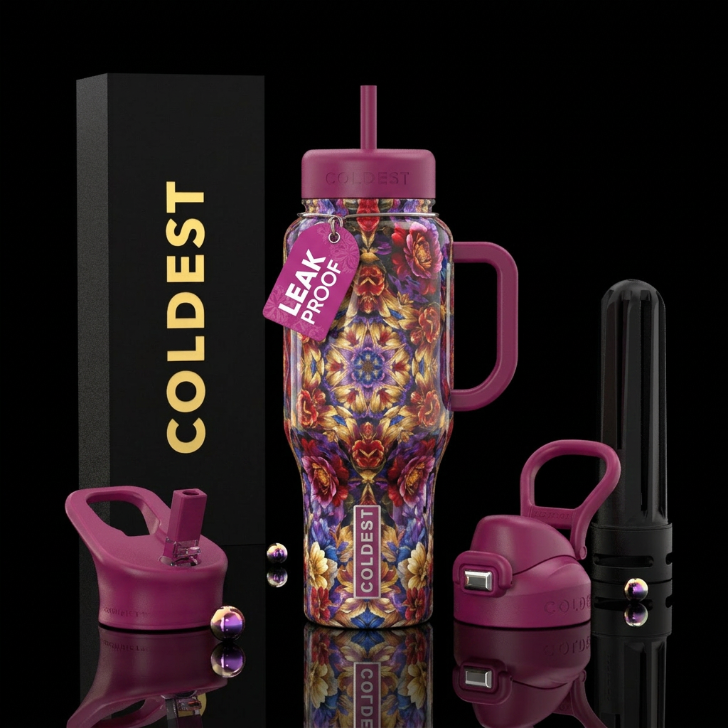 Kaleidoscope flowers water bottle design