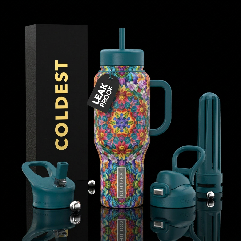 Kaleidoscope flowers water bottle design
