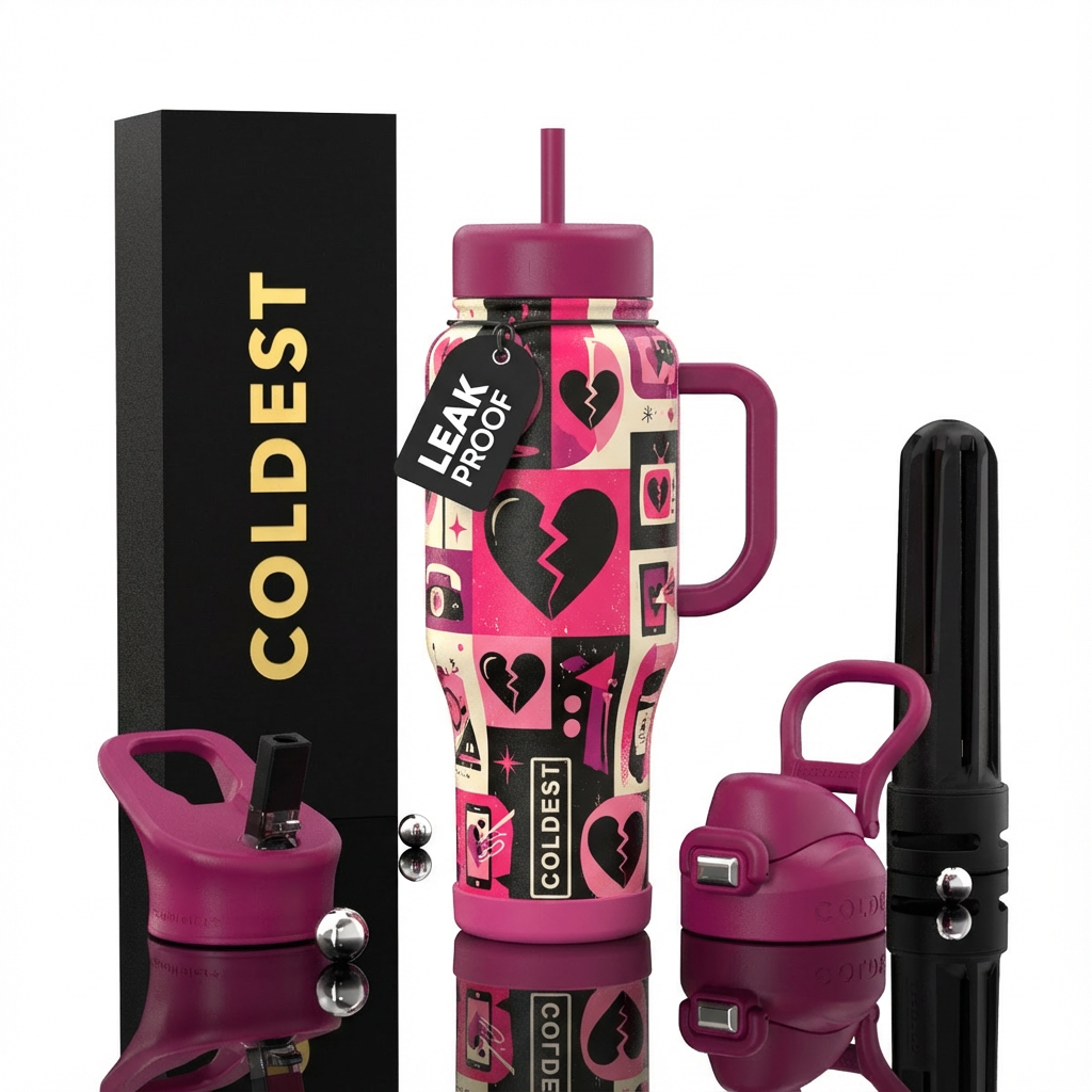 Mid century style Anti-valentines day, black heart... water bottle design