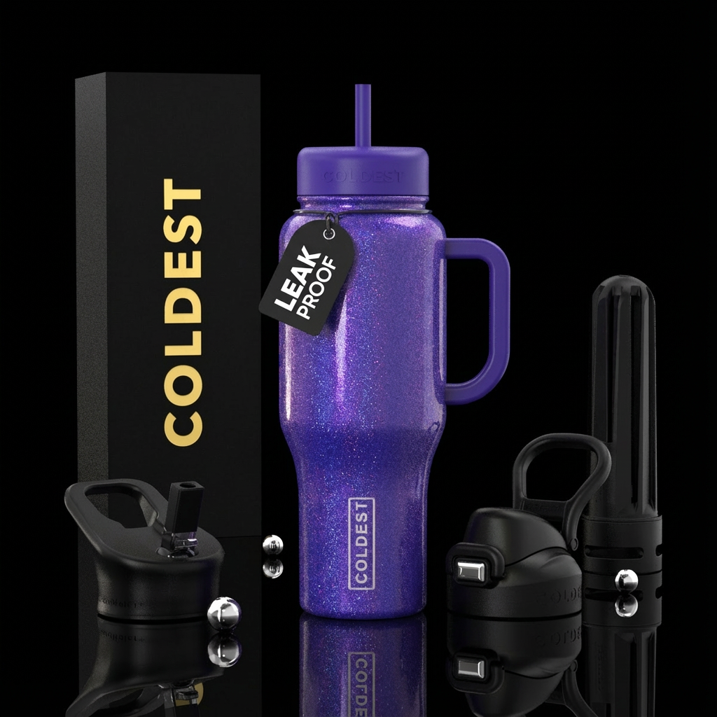 Royal purple sparkle water bottle design