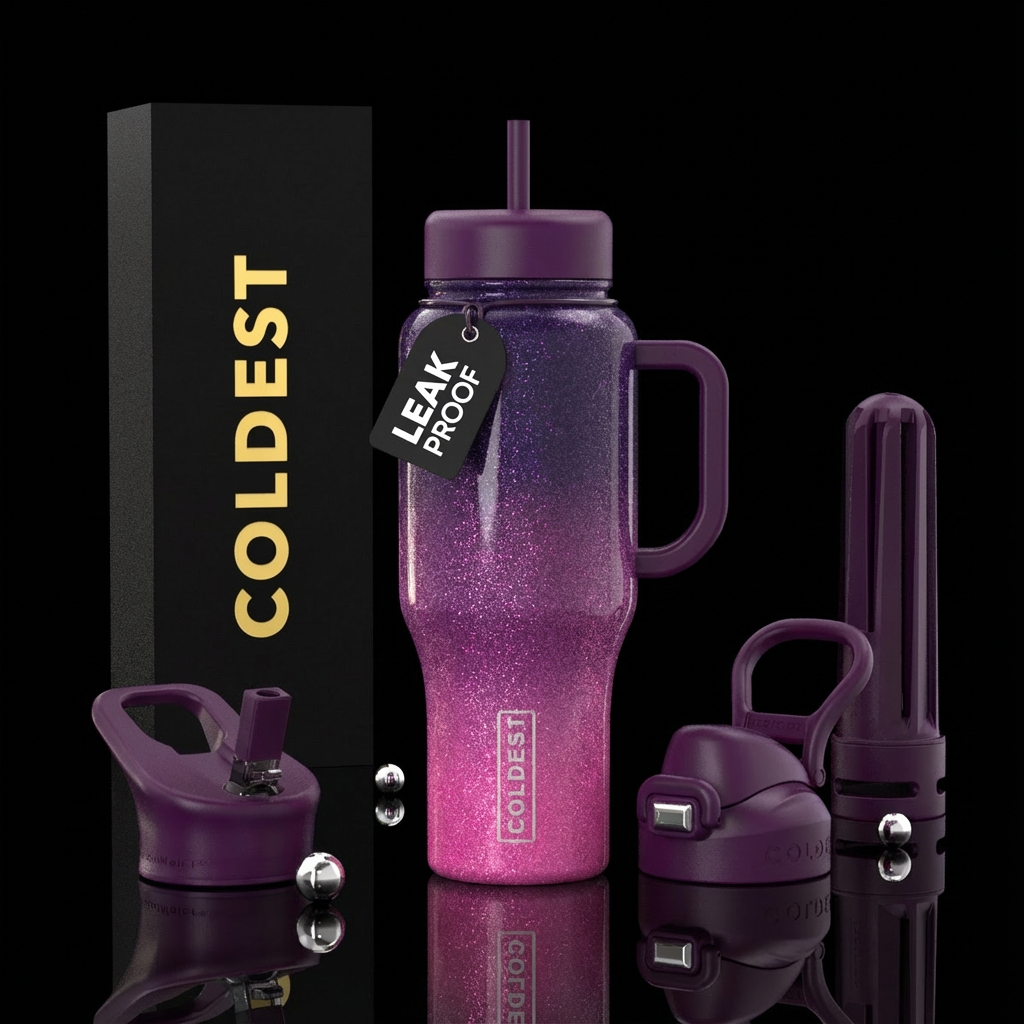 dark purple & pink glitter ombre water bottle design