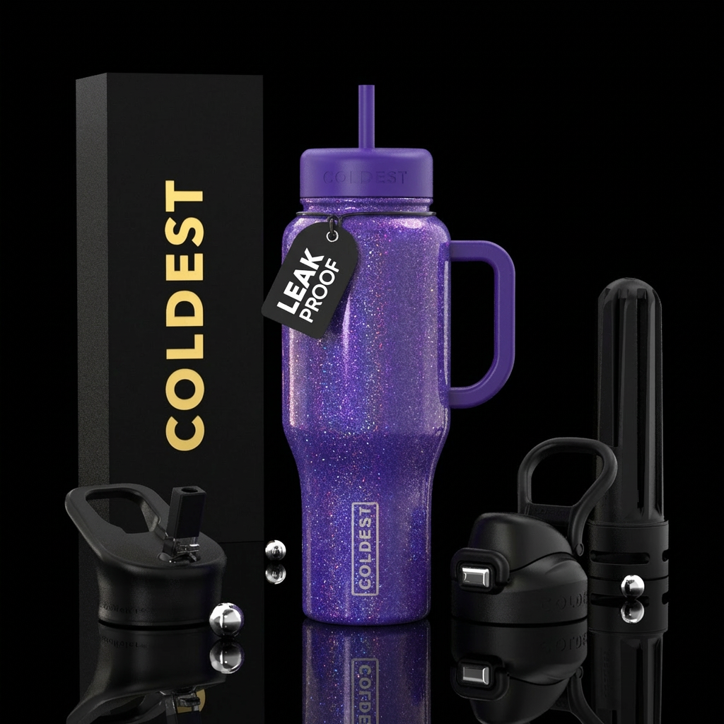 royal purple sparkle water bottle design