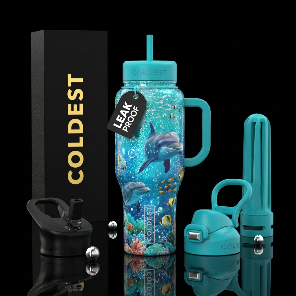 underwater real dolphin sparkle water bottle design