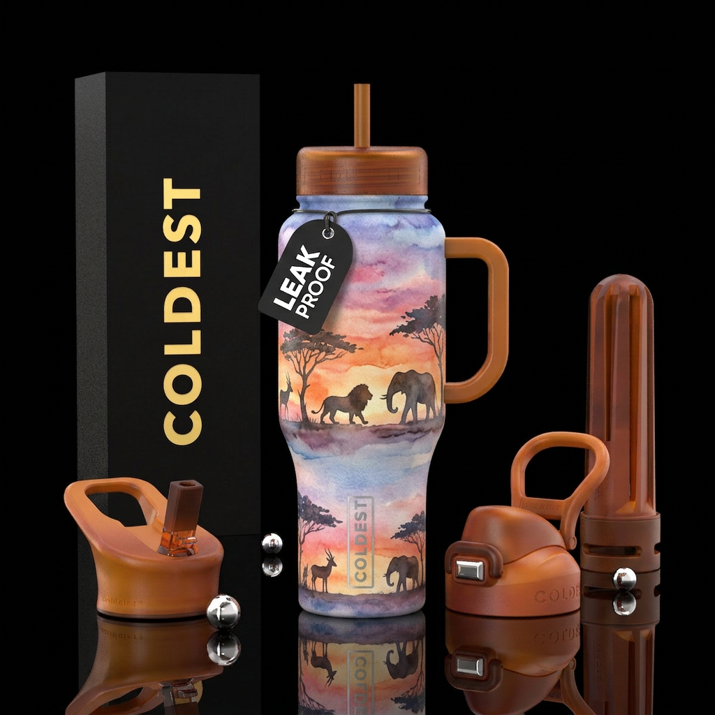 Water color, sunset, wild life water bottle design