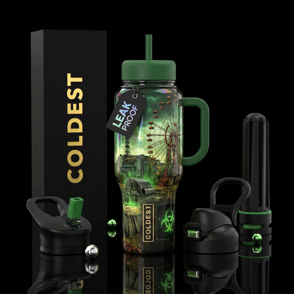 Chernobyl, spooky, Ferris wheel, radiation water bottle design