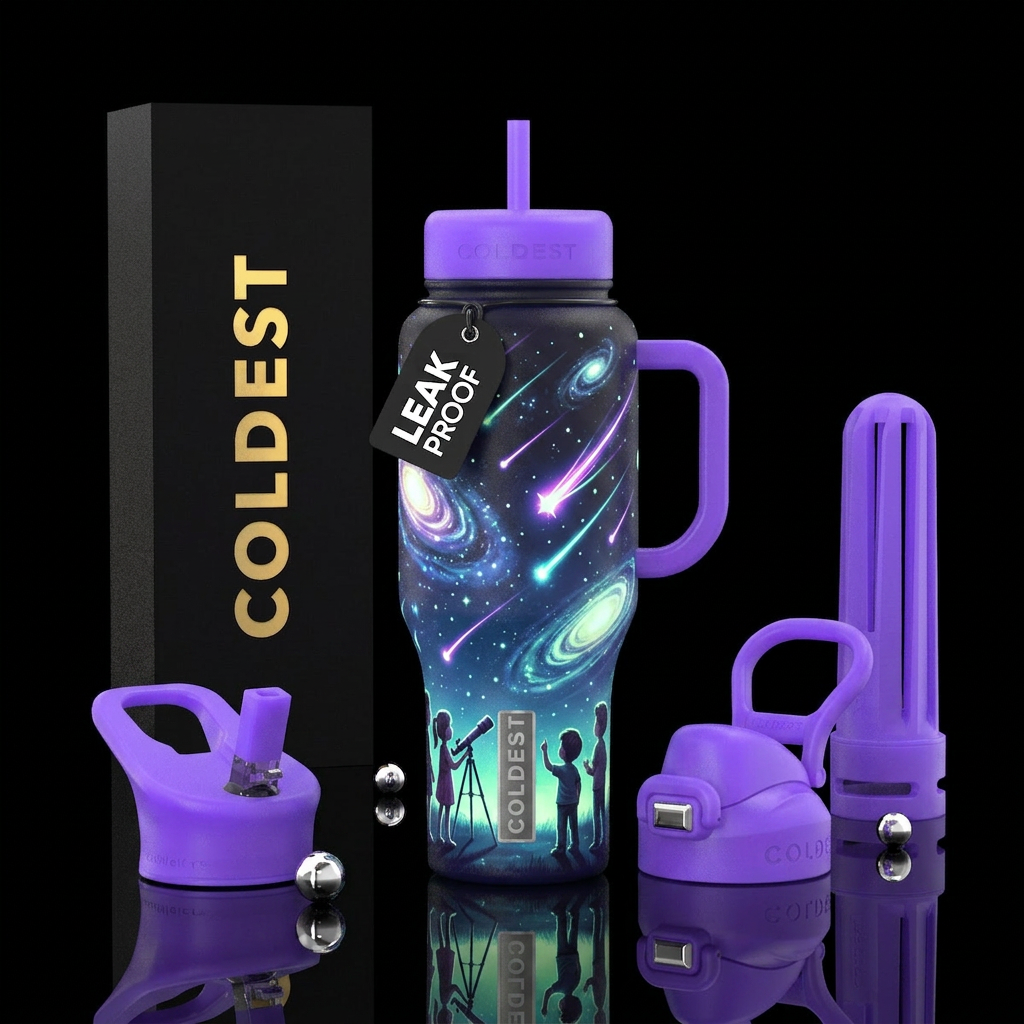 Shooting stars, kids looking up at them, glow in t... water bottle design