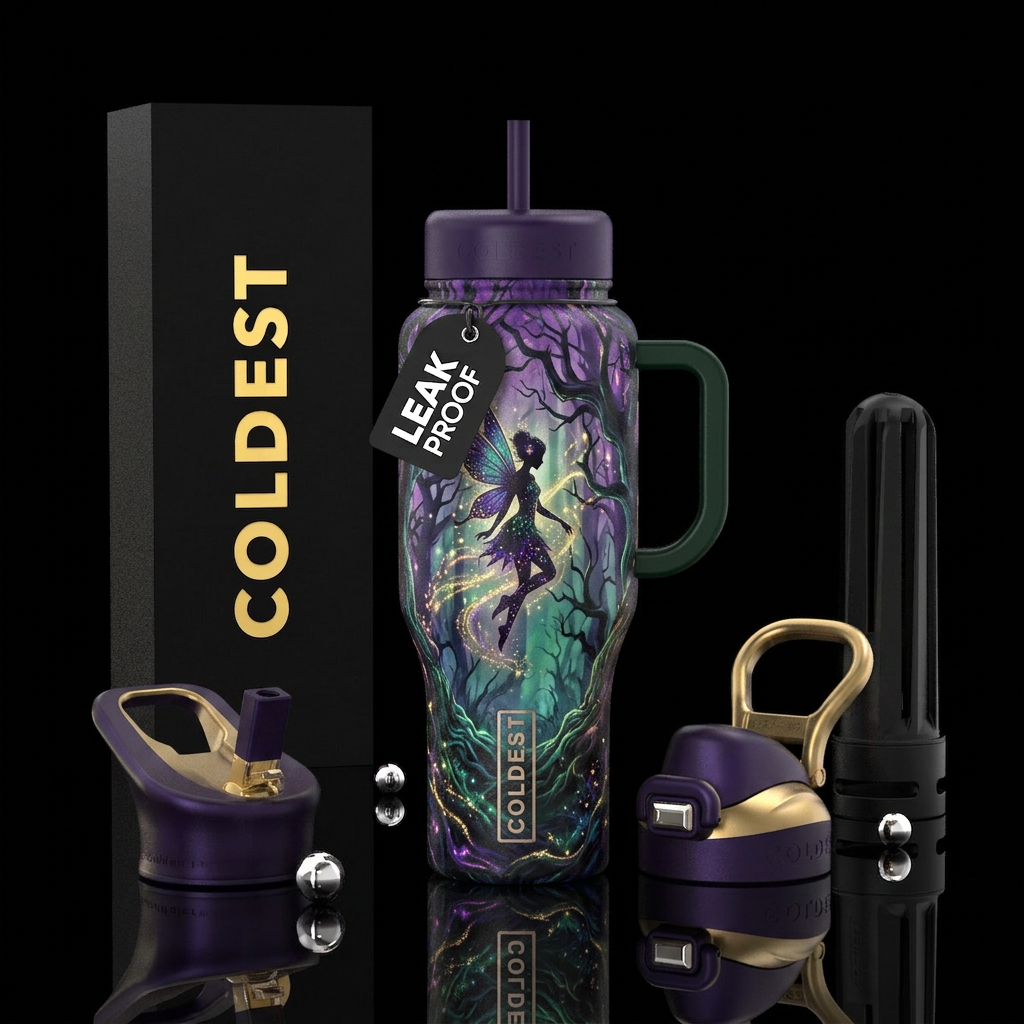 Dark fairy, hallow trees, spooky water bottle design