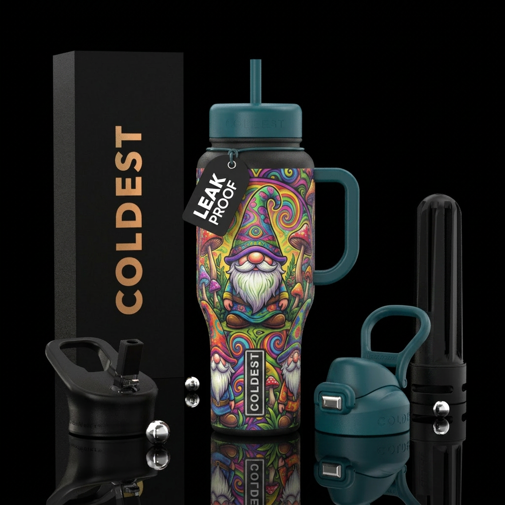 Trippy gnomes, colorful water bottle design