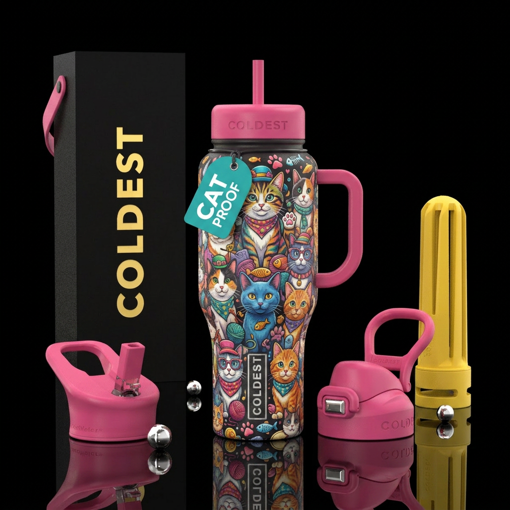 Crazy cat lady starter kit, colorful, water bottle design
