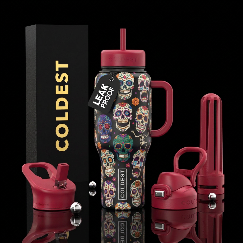 Sugar skulls laughing, crying, screaming, dancing water bottle design