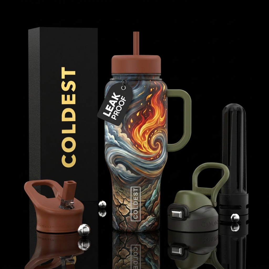 Earth,wind, and fire water bottle design