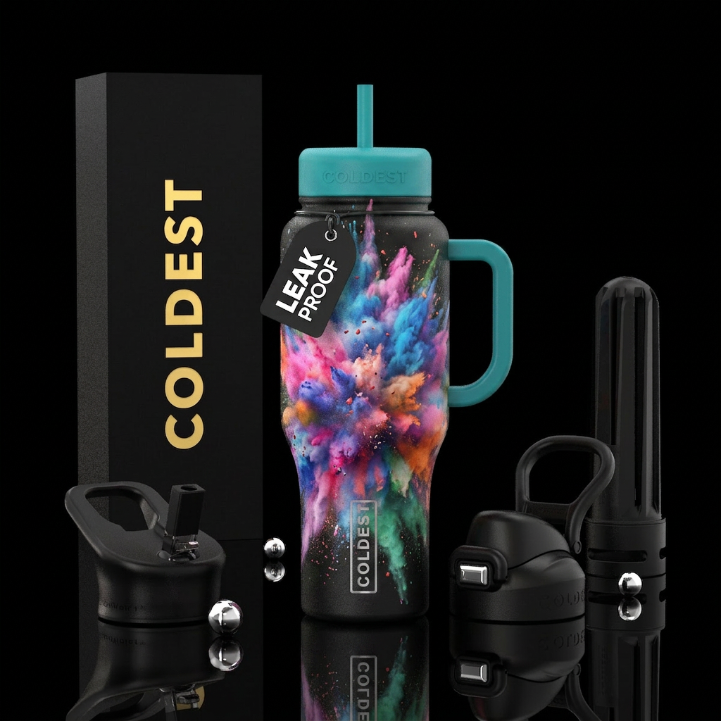 Color bombs blowing up water bottle design