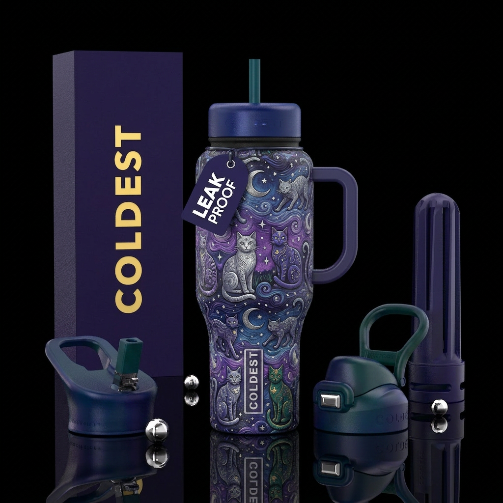 Moonlight cats water bottle design