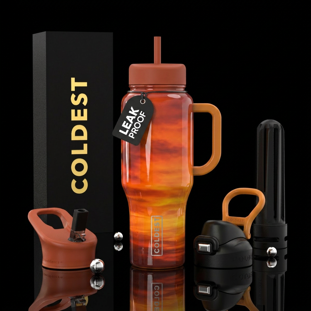 glossy, bold, sunset water bottle design