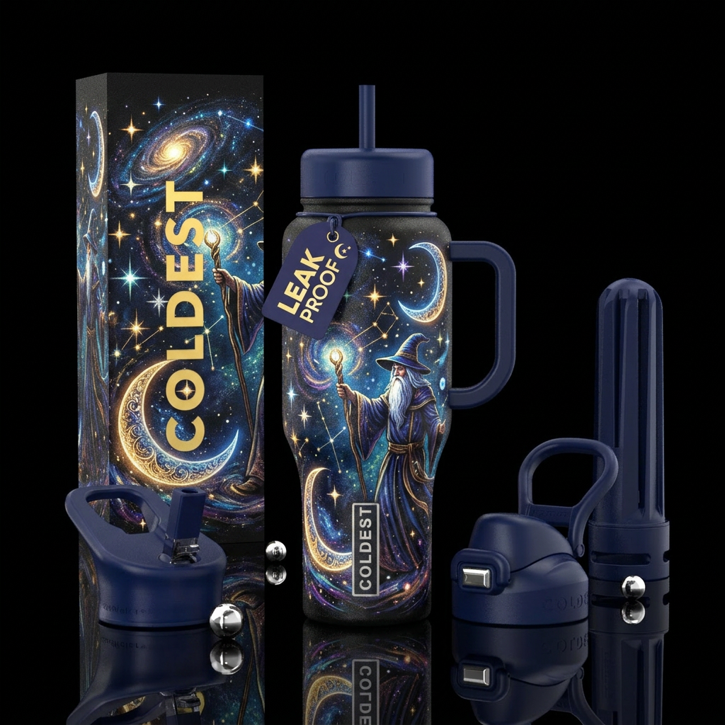 Wizard, stars,moon,magical water bottle design