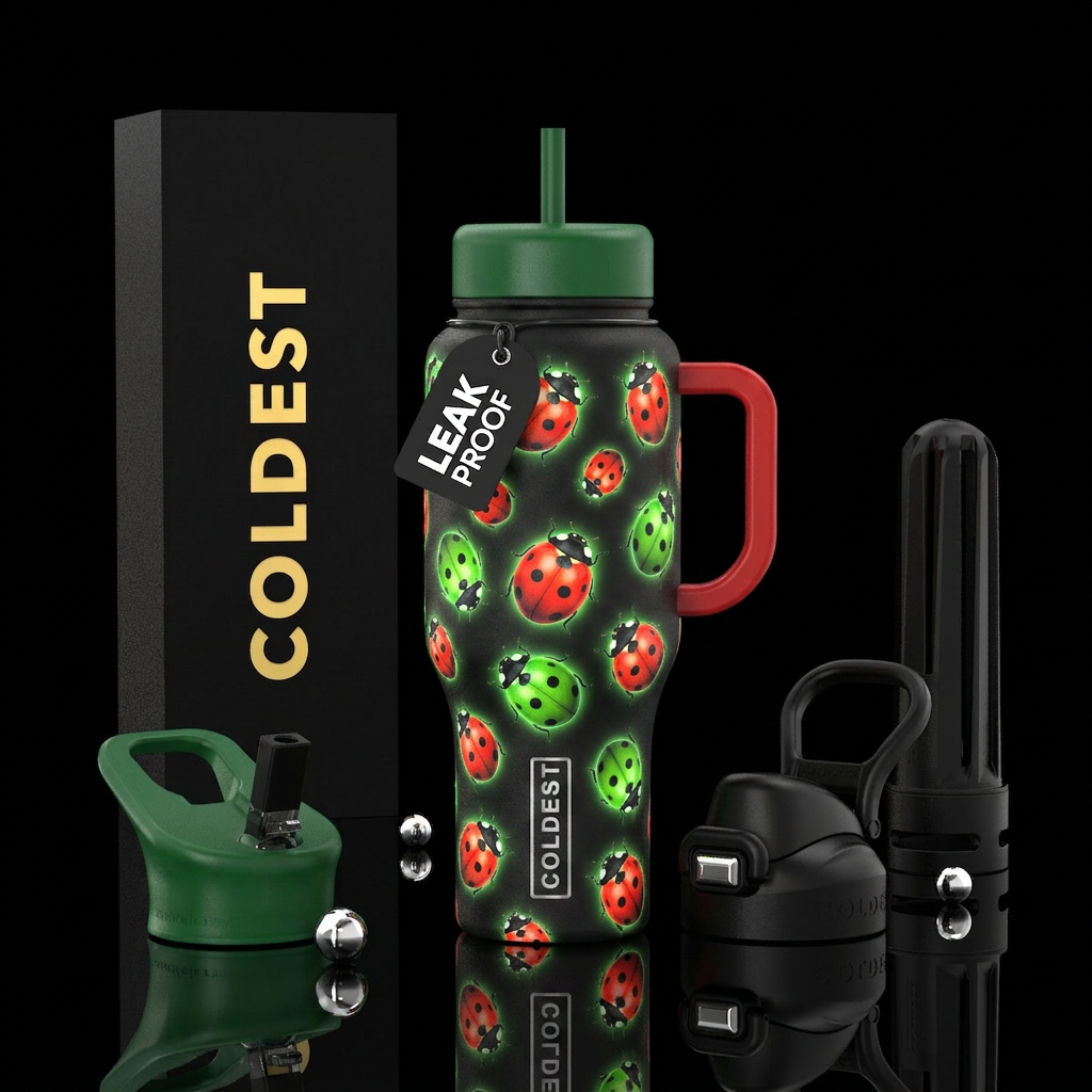 Glow in the dark lady bugs water bottle design
