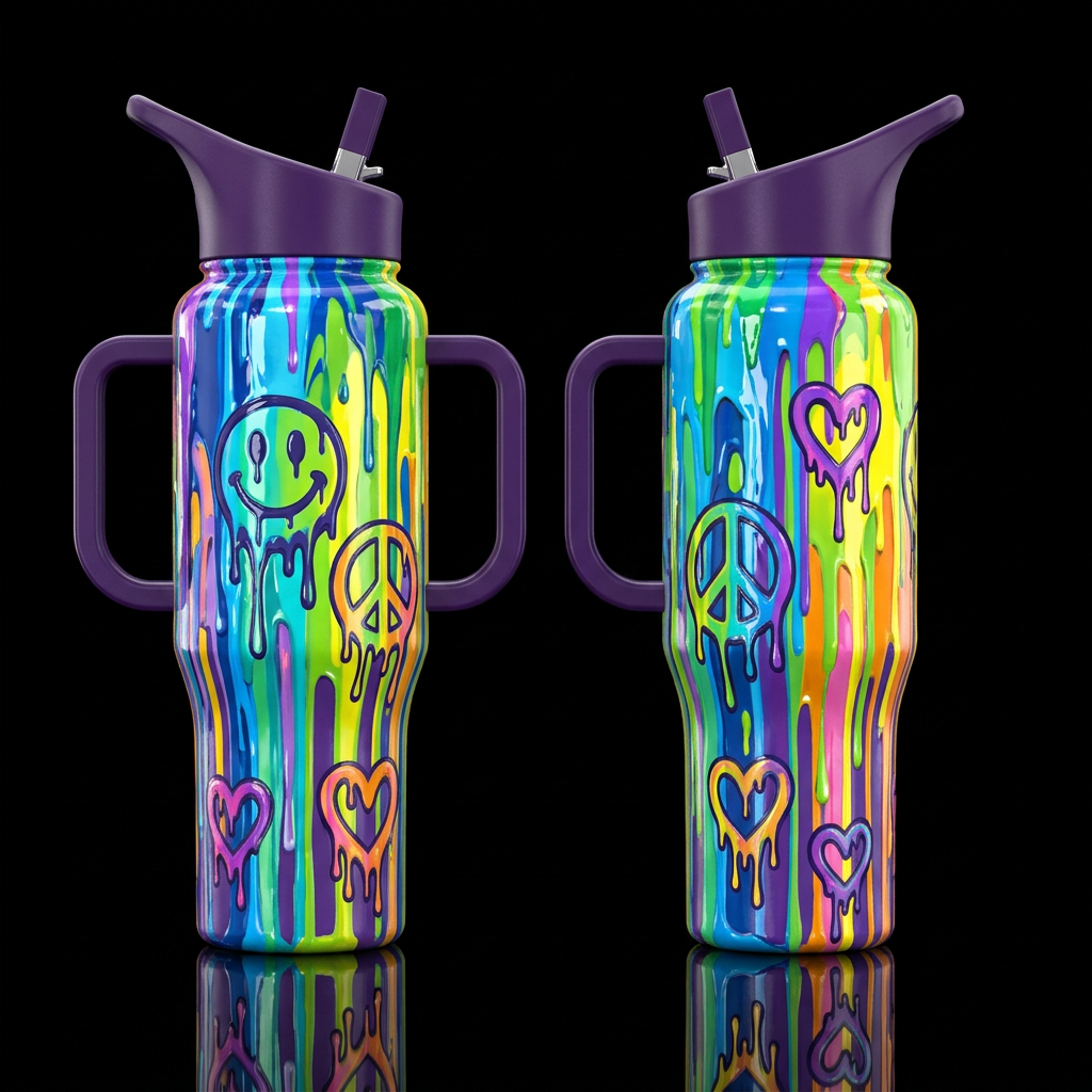 please show both the front and back of the bottle,... water bottle design