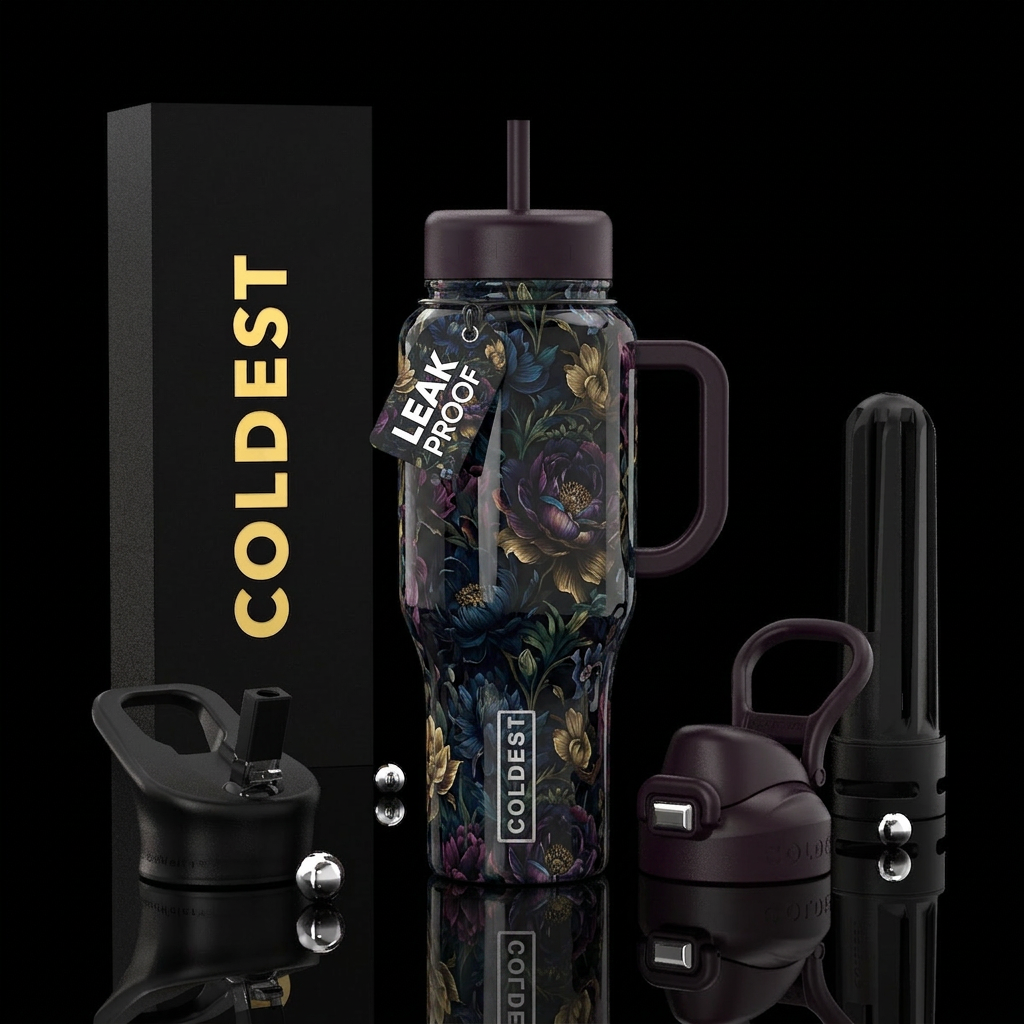 Dark gothic floral water bottle design