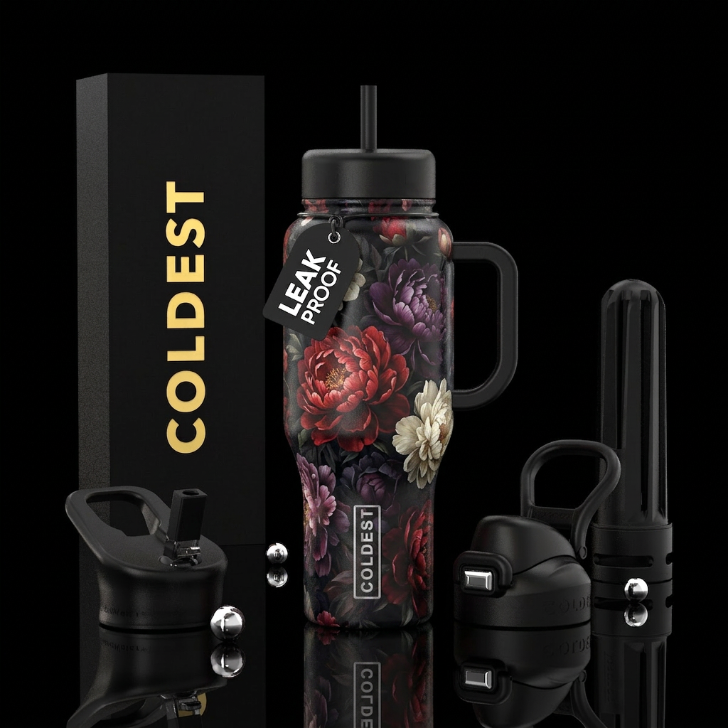 Dark Floral water bottle design