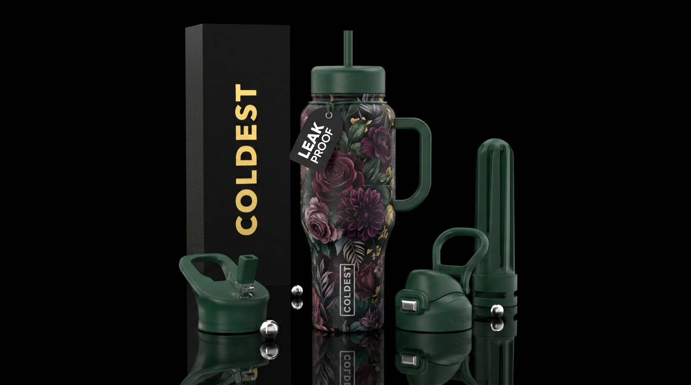 Dark floral water bottle design