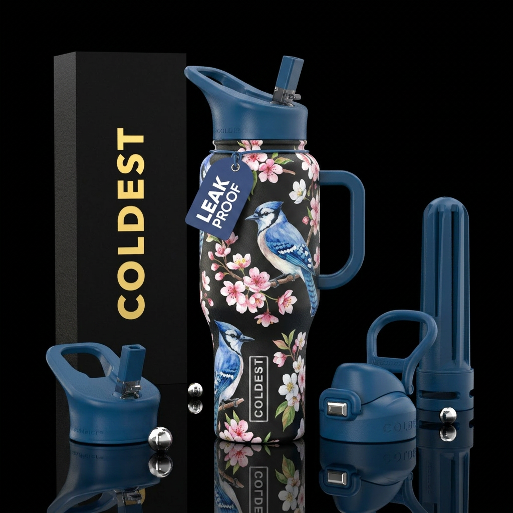 Blooming Jays water bottle design
