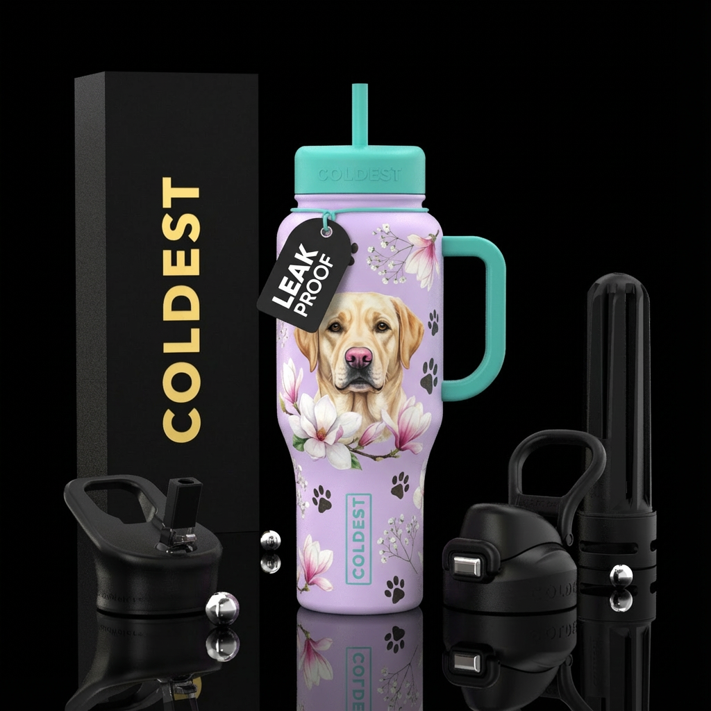 Light purple cup teal handle and lids with a reali... water bottle design