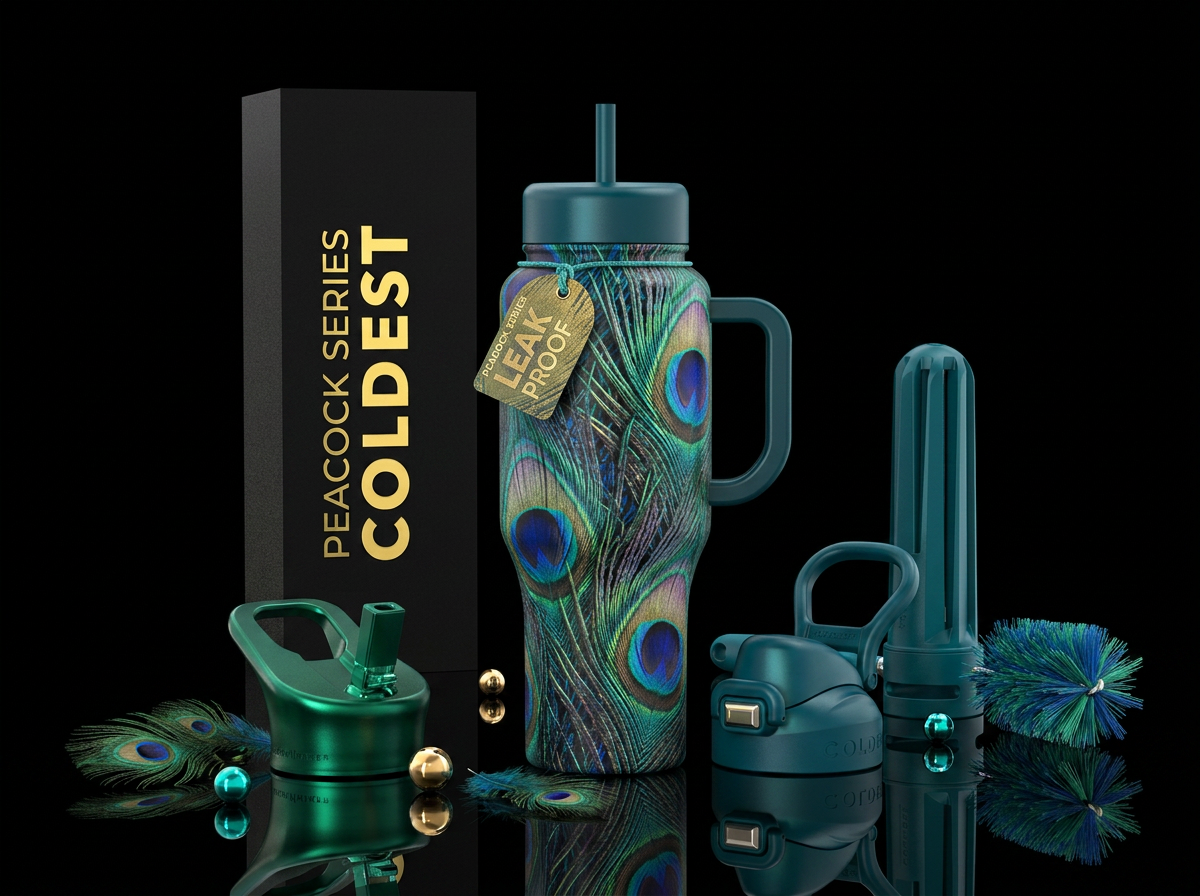 Peacock water bottle design