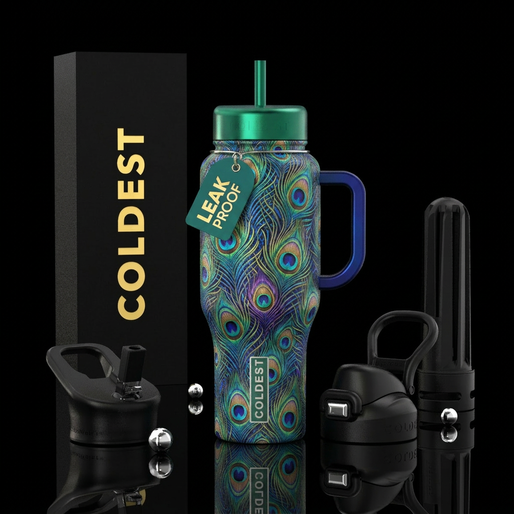 Peacock feathers small water bottle design