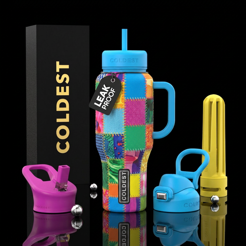 Colorful Patchwork water bottle design