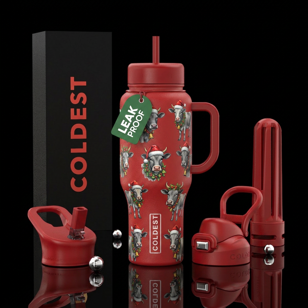 Christmas cows water bottle design