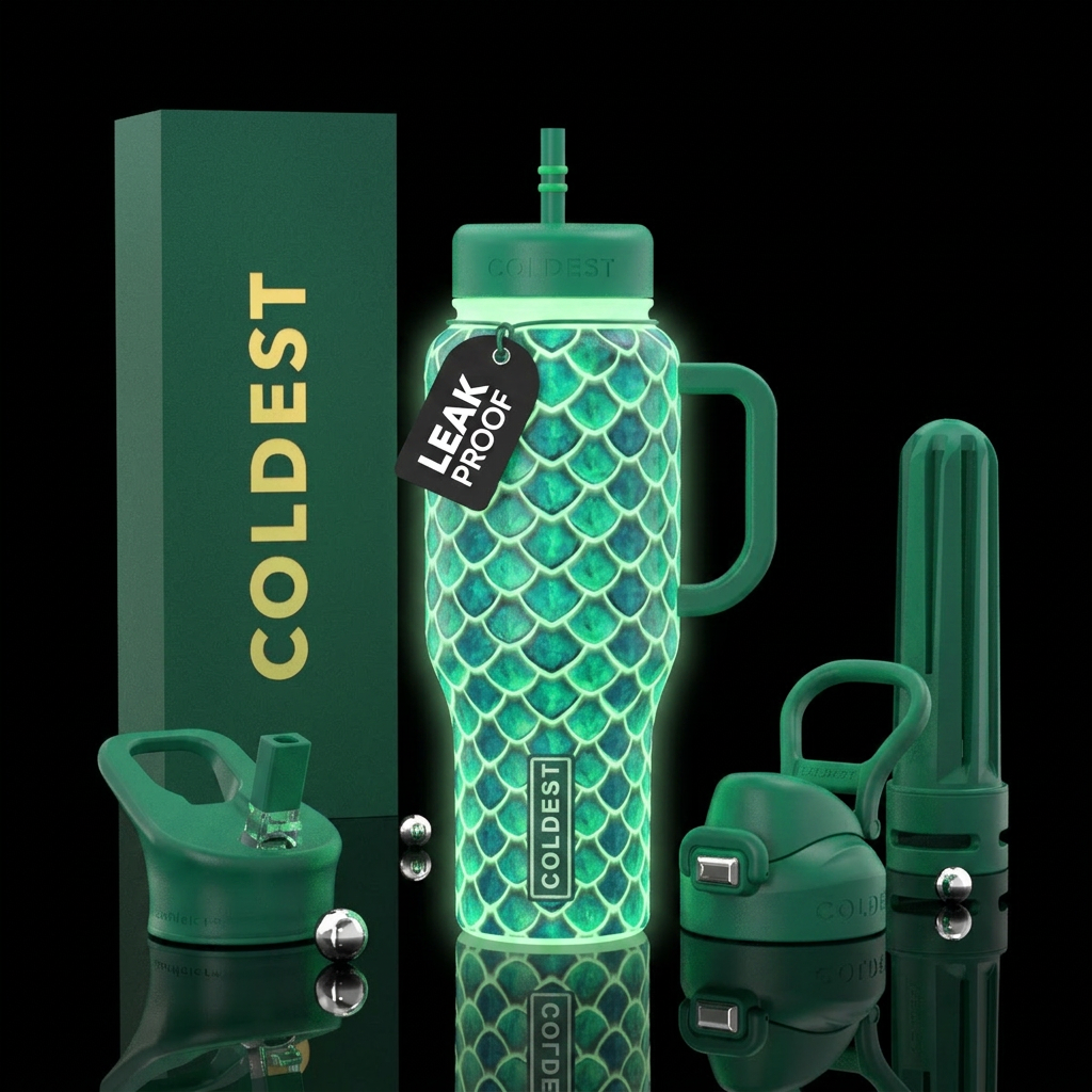 Glow in the dark dragon scales water bottle design
