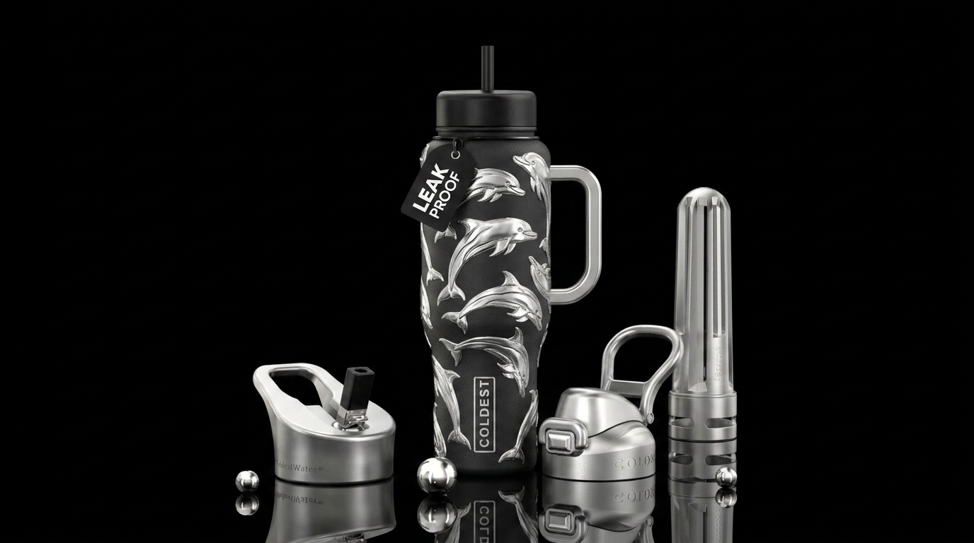 Metallic silver dolphins water bottle design