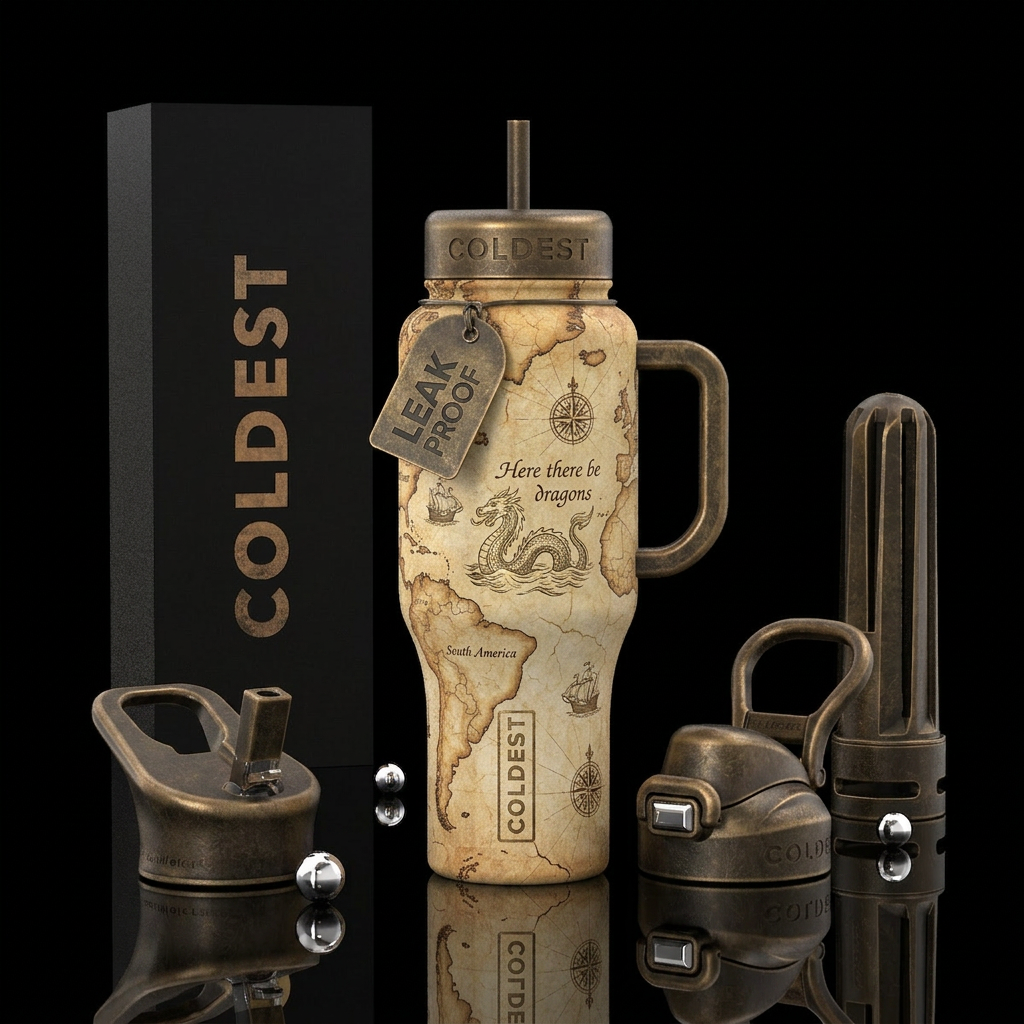 Here There Be Dragons water bottle design