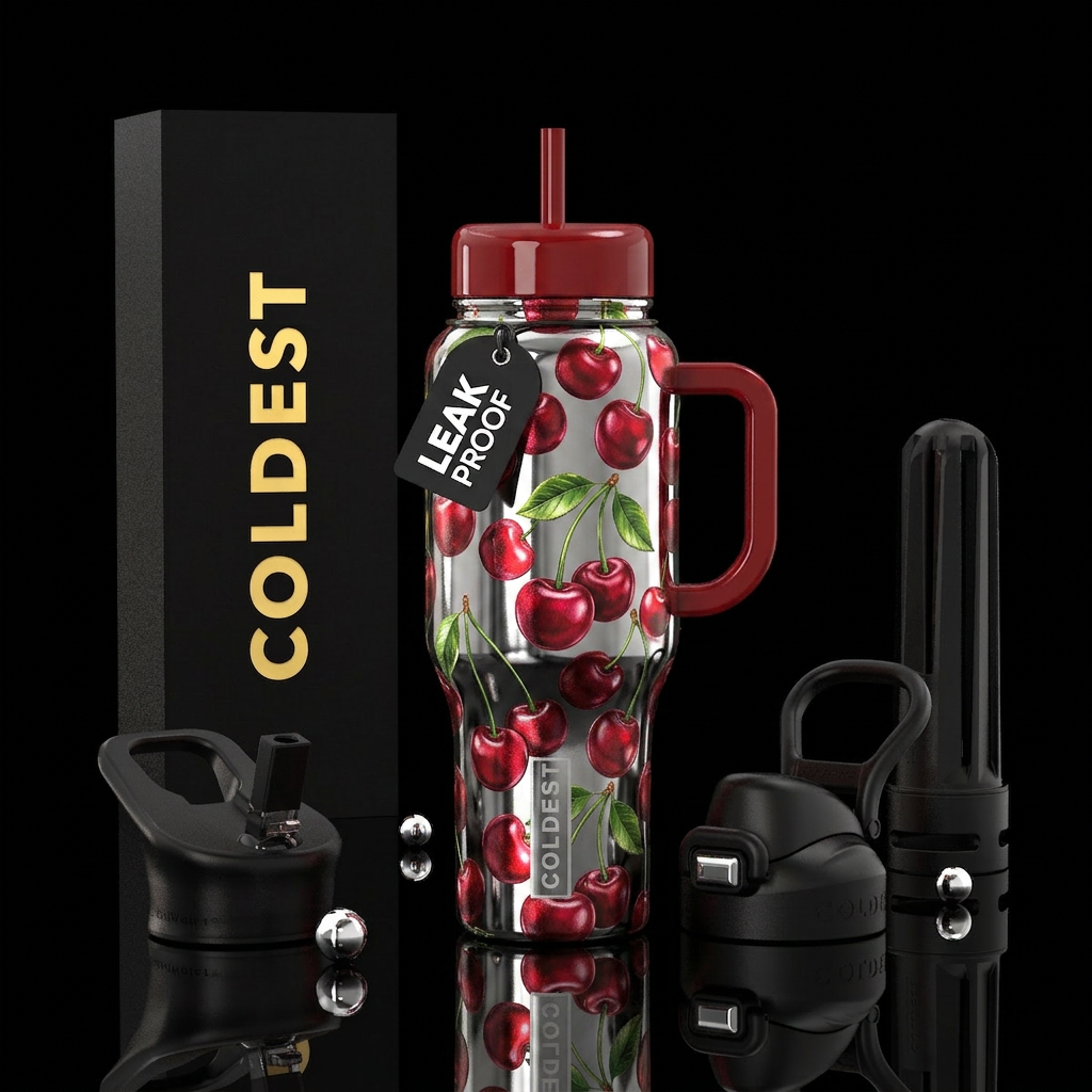 Metallic Cherries water bottle design