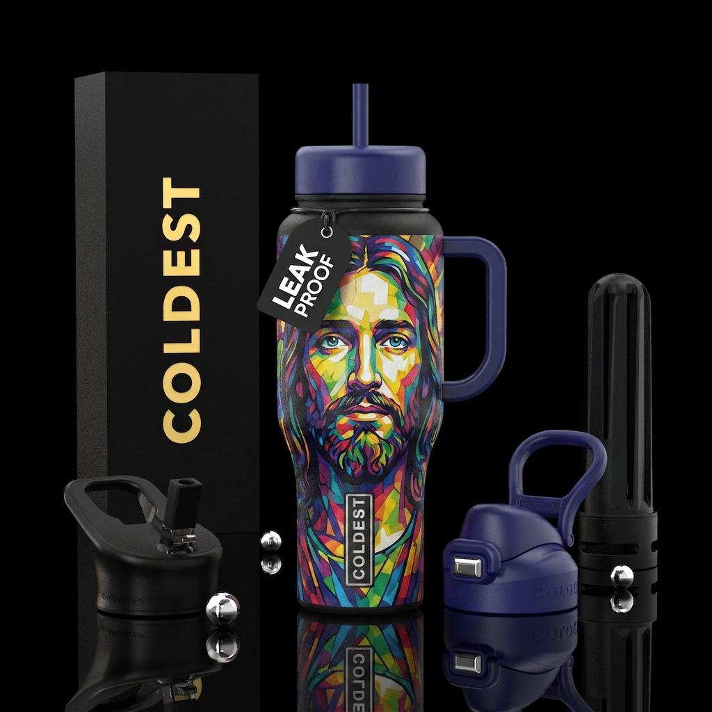 Jesus colorful water bottle design