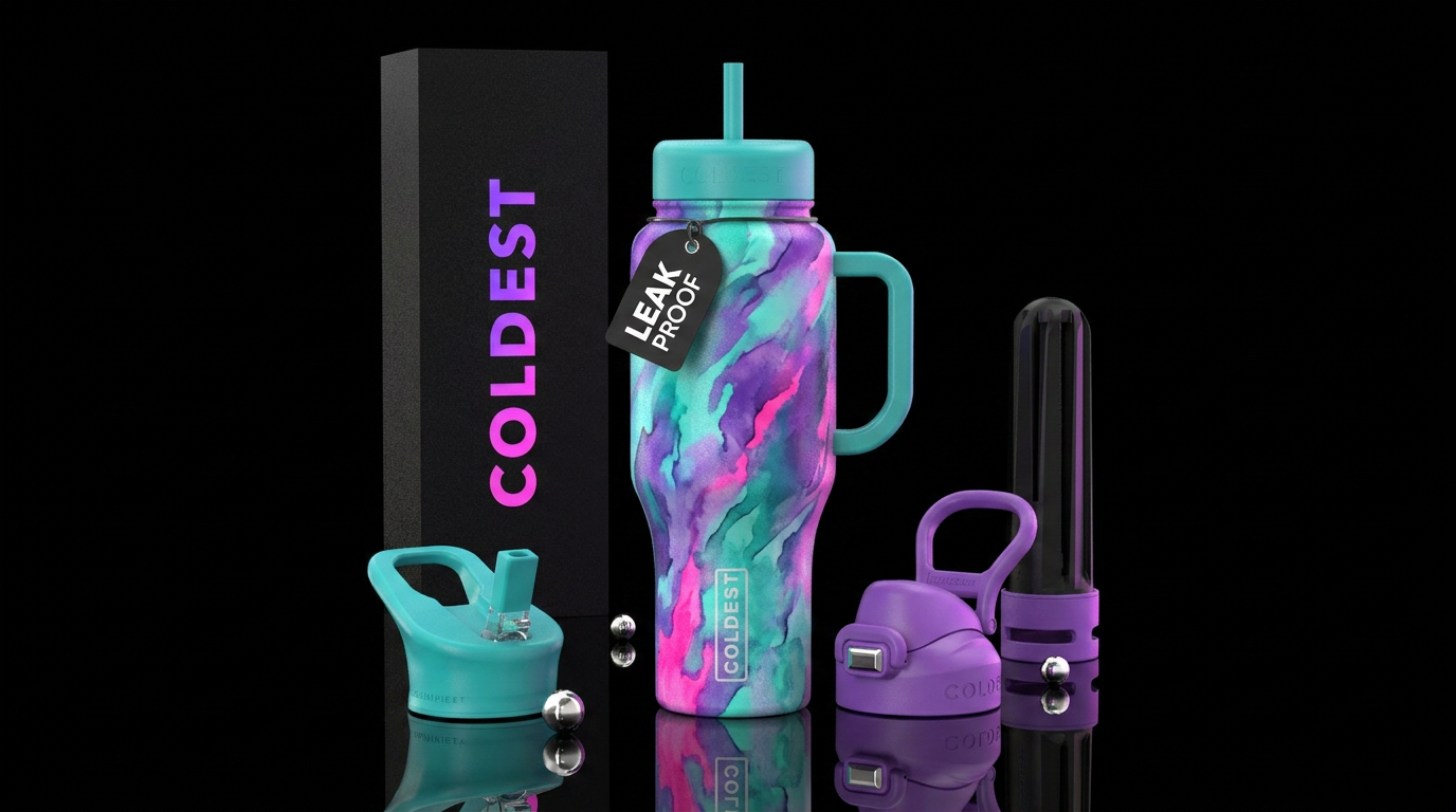 90s teal pink purple water bottle design