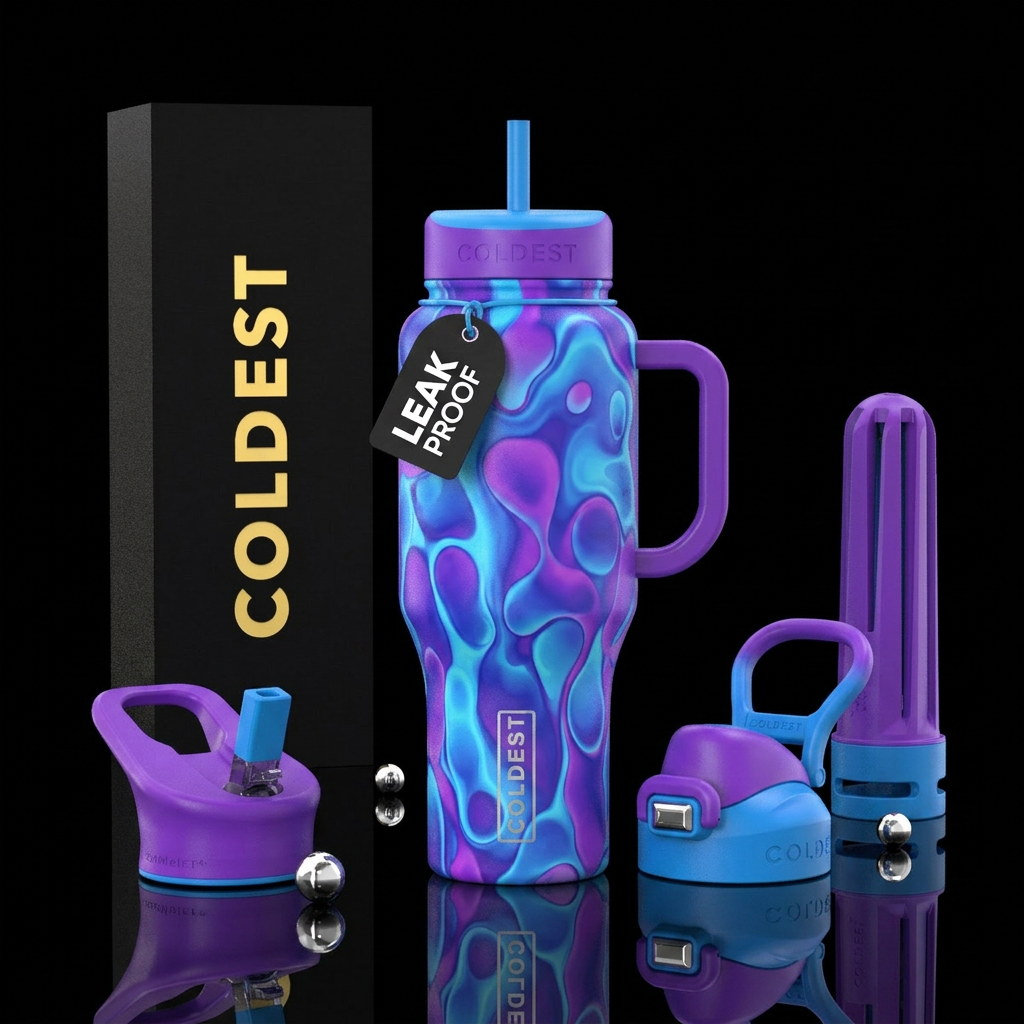 lava lamp blue and purple water bottle design
