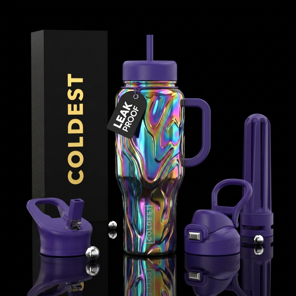 Rainbow metallic lava water bottle design