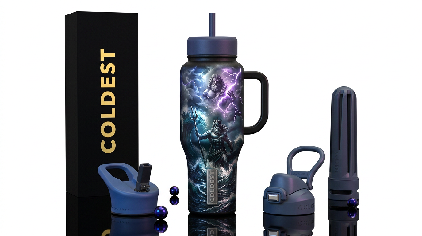 Greek God poseidon with his scepter controlling th... water bottle design