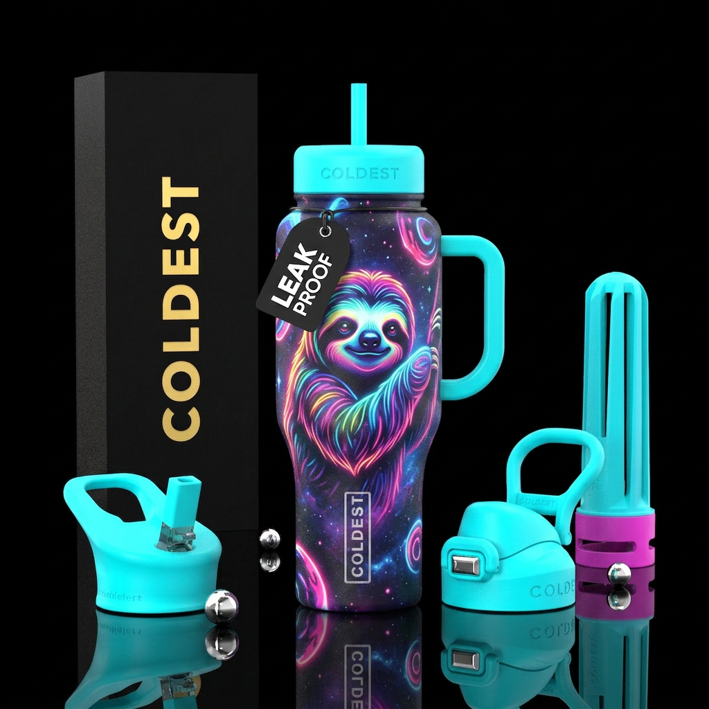 Neon sloth water bottle design
