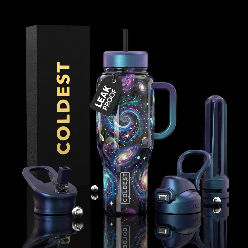 Glow in the dark Lampwork and dichroic glass, gala... water bottle design