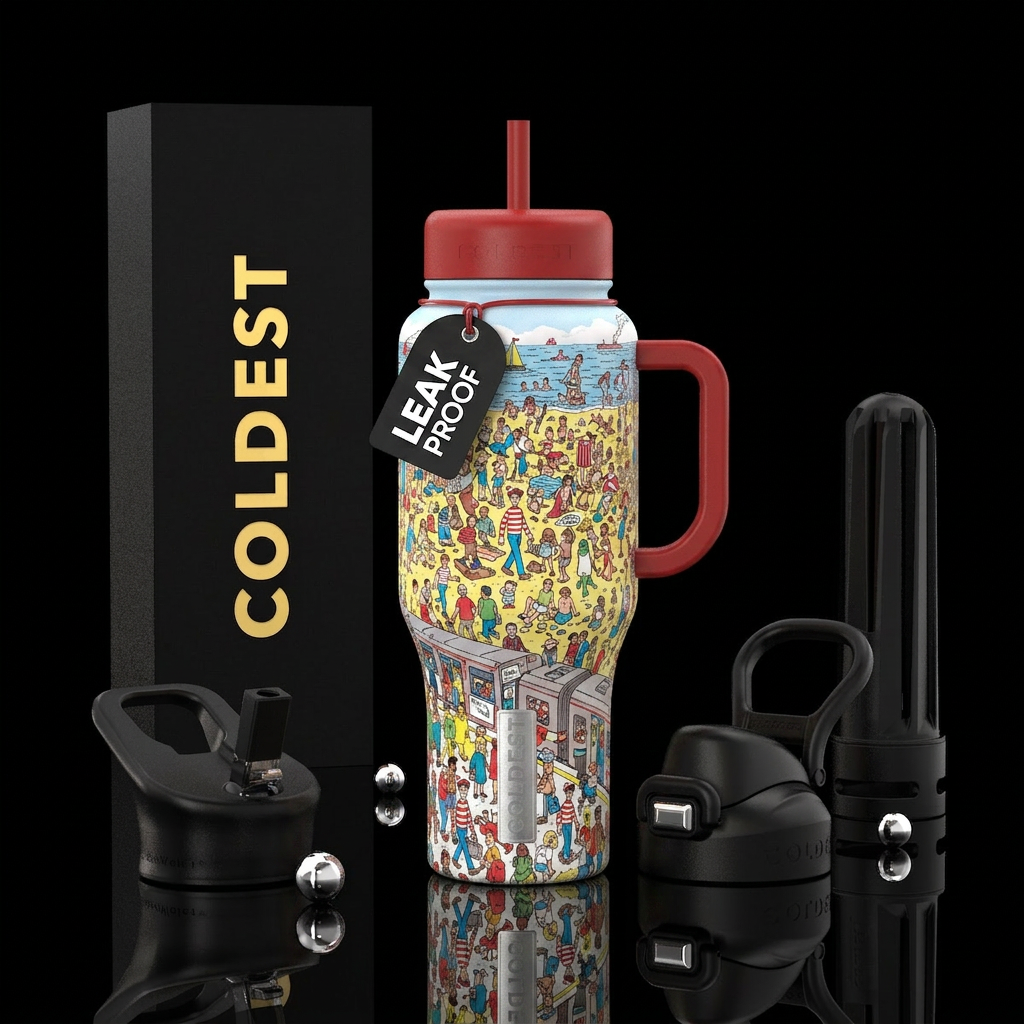 Weres Waldo style cup with coldest cups water bottle design
