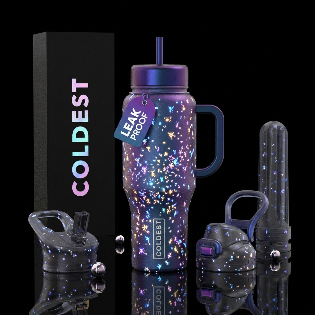 Tiny Glowie sprites water bottle design