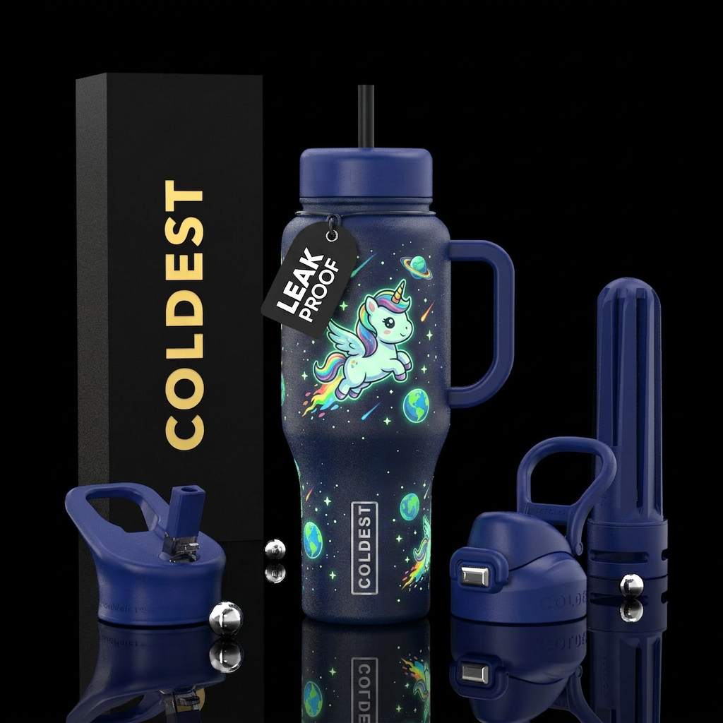 Space unicorn water bottle design