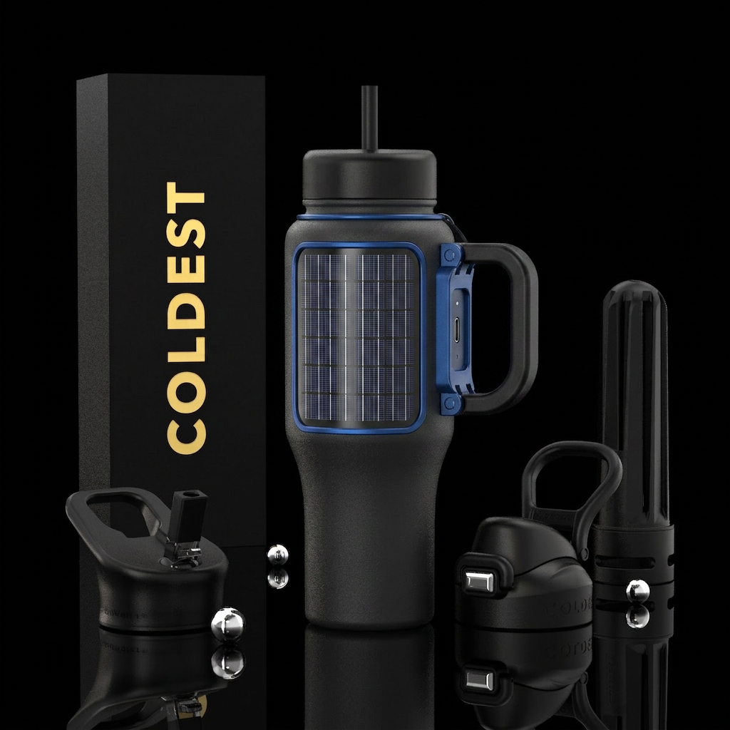 Solar battery bottle water bottle design