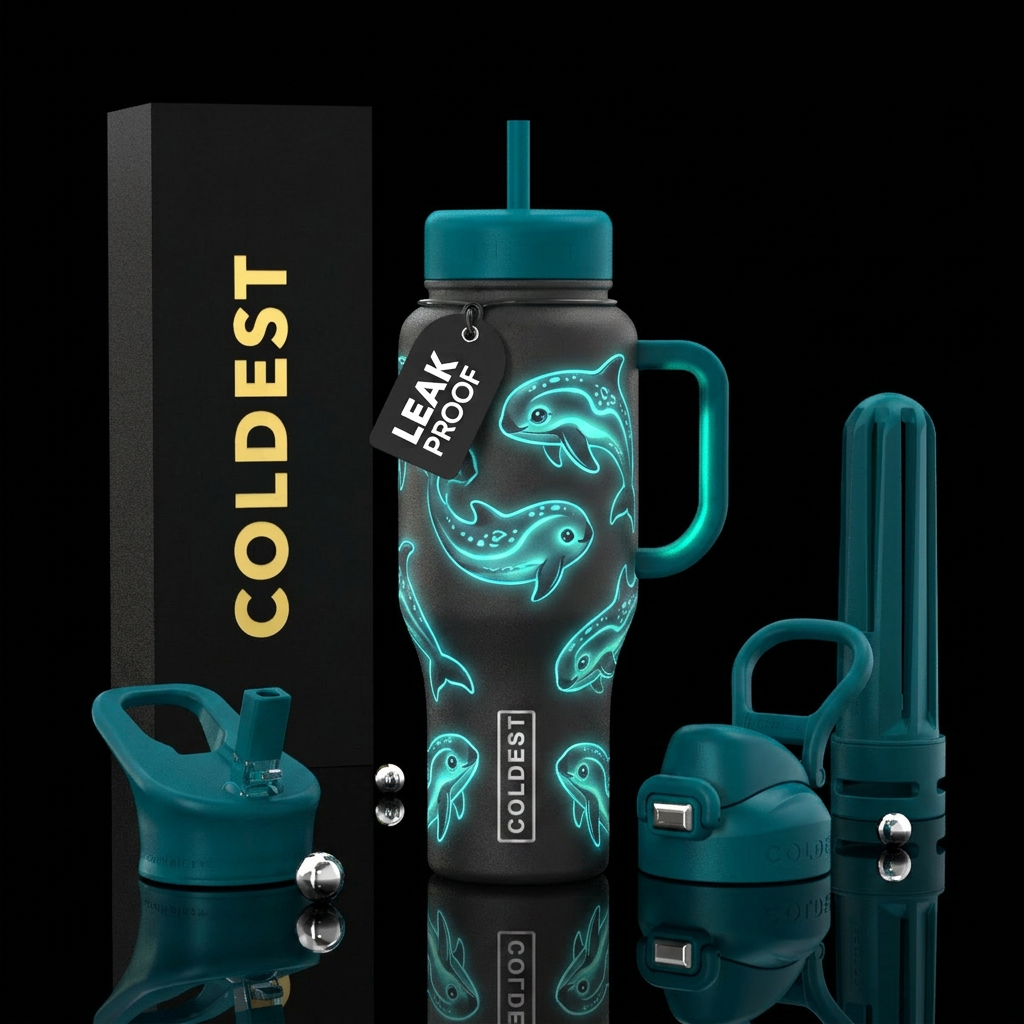 Glowie vaquita water bottle design