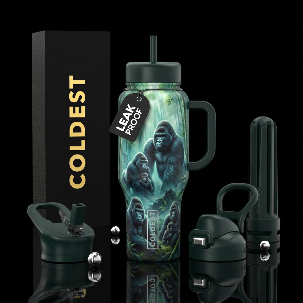 Mountain gorillas water bottle design