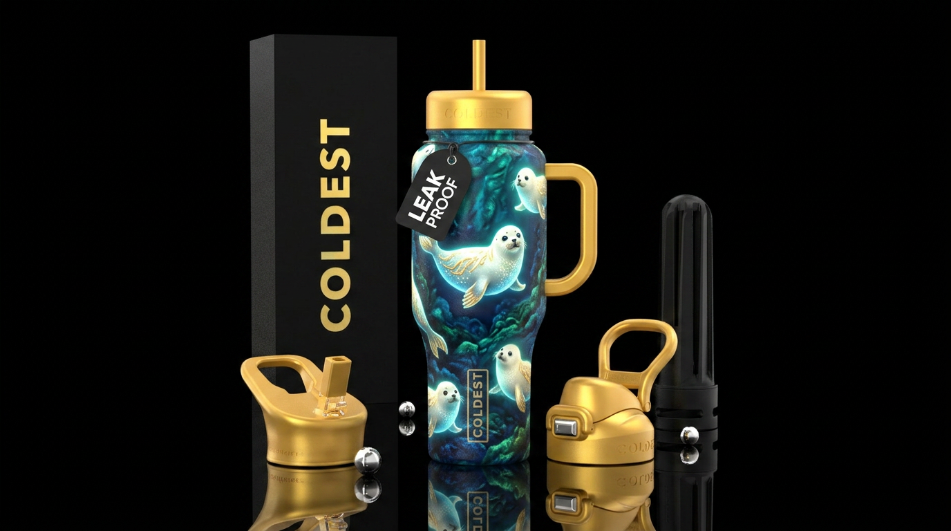 Glowie harp seals water bottle design