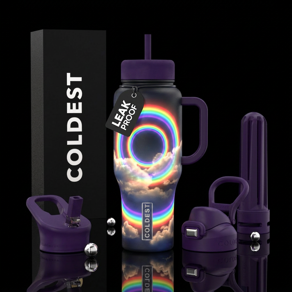 Double rainbow O water bottle design