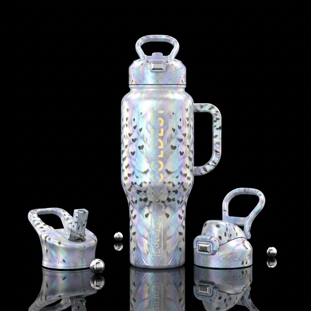 Snowy Spotted owl water bottle design